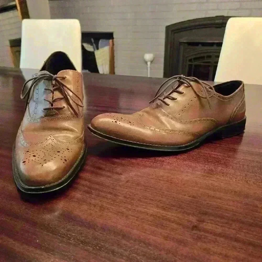Aston Grey Mercer Wingtip Dress Shoes Men Brown Size 9.5